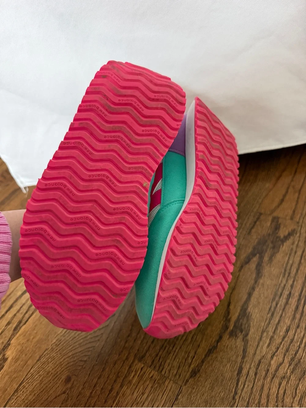 New Balance Kids Sneaker in White, Teal, Purple & Hot Pink